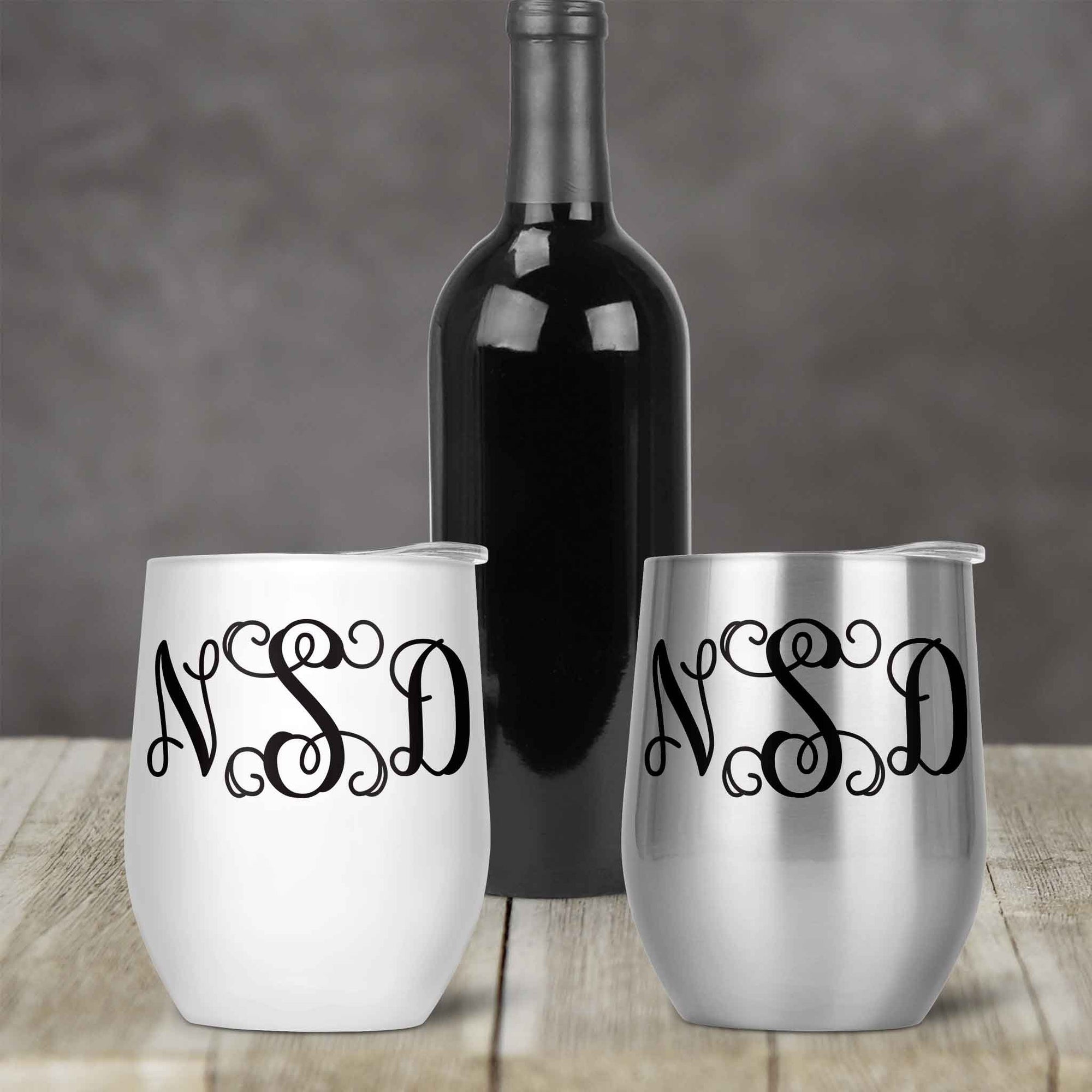 Personalized Stemless Wine Tumbler | Custom Wine Gifts | Wine Glass | Vine Monogram