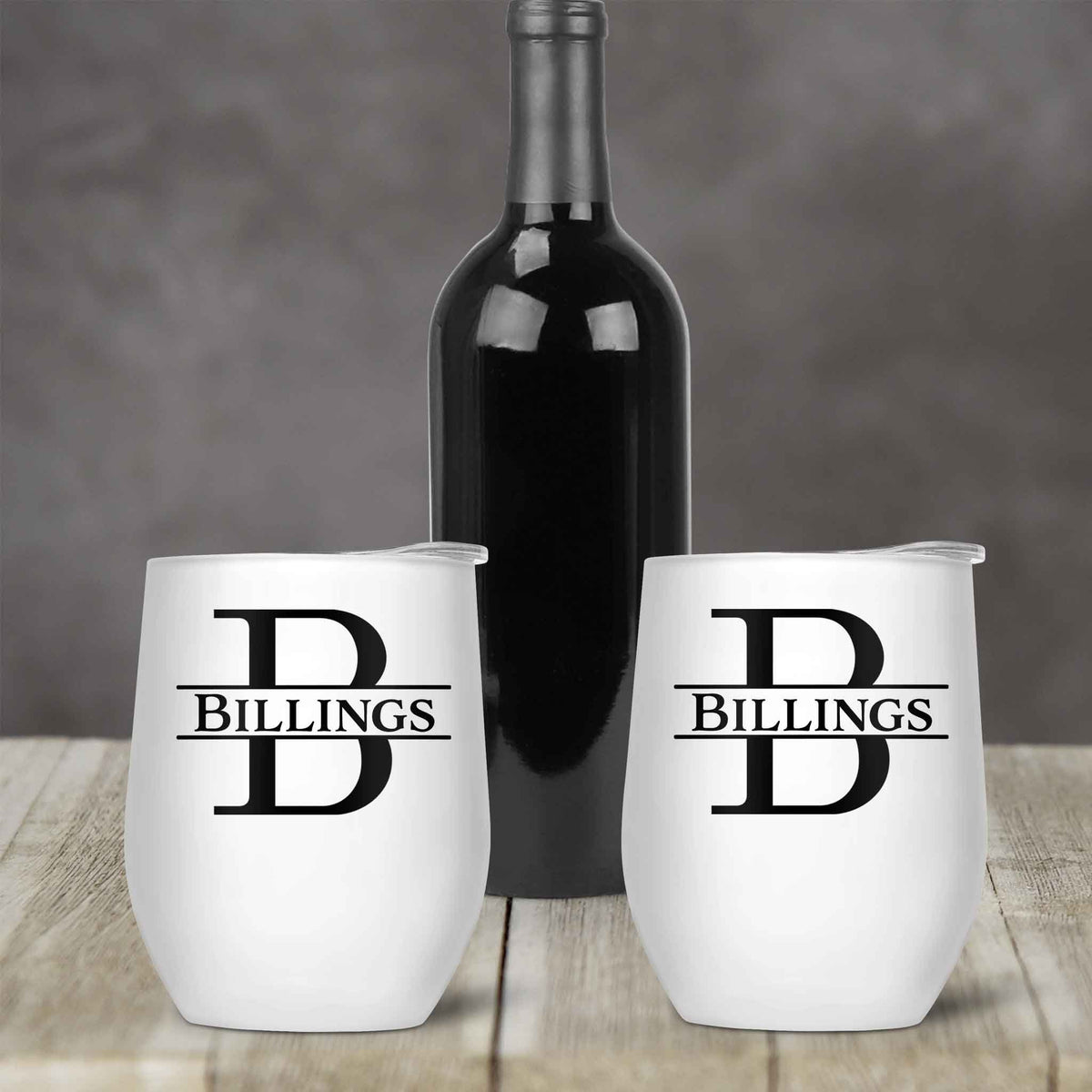 Personalized Stemless Wine Tumbler | Custom Wine Gifts | Wine Glass | Split Letter Monogram