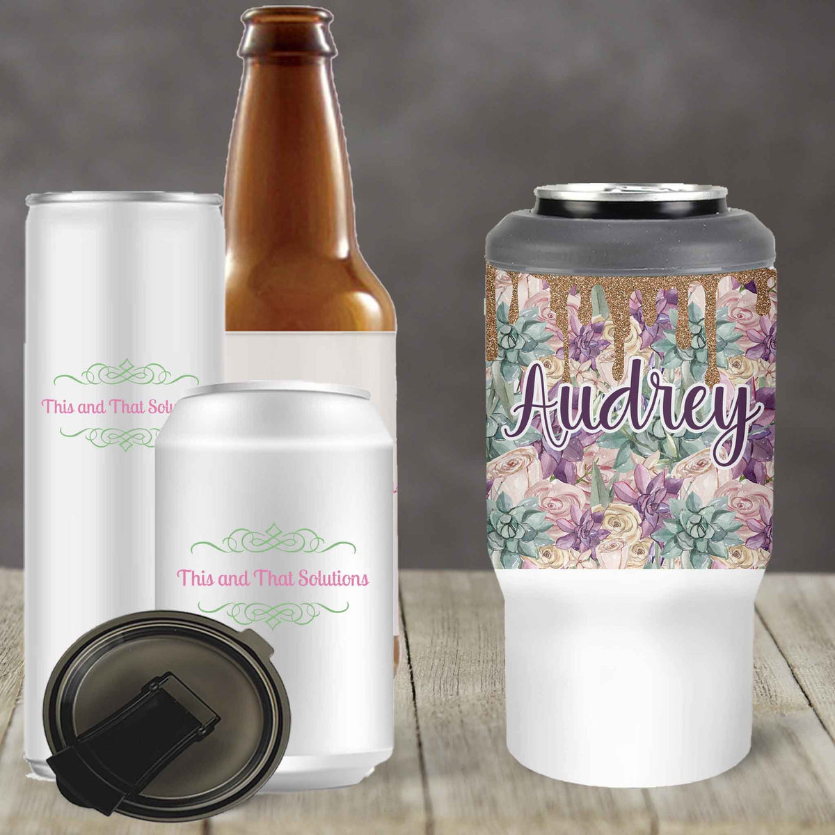 Custom Skinny Beverage Insulator | Personalized Tumbler | Succelent Glitter