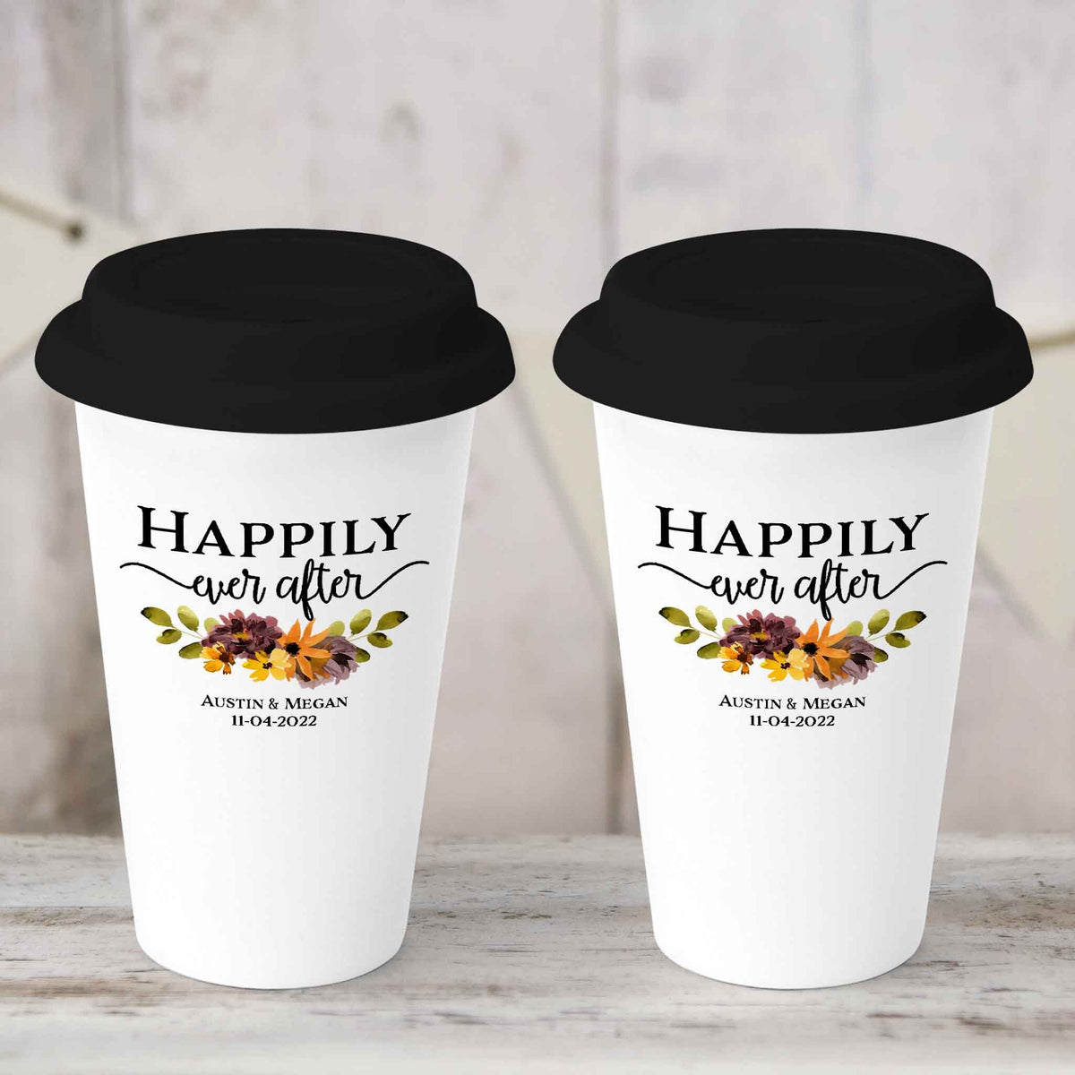 Custom Coffee Tumbler | Personalized Coffee Travel Mug | Happily Ever After Fall Floral