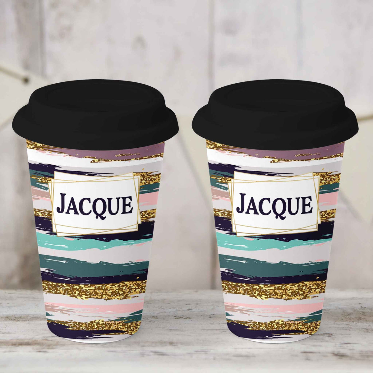 Custom Coffee Tumbler | Personalized Coffee Travel Mug | Blue and Pink Brushstroke