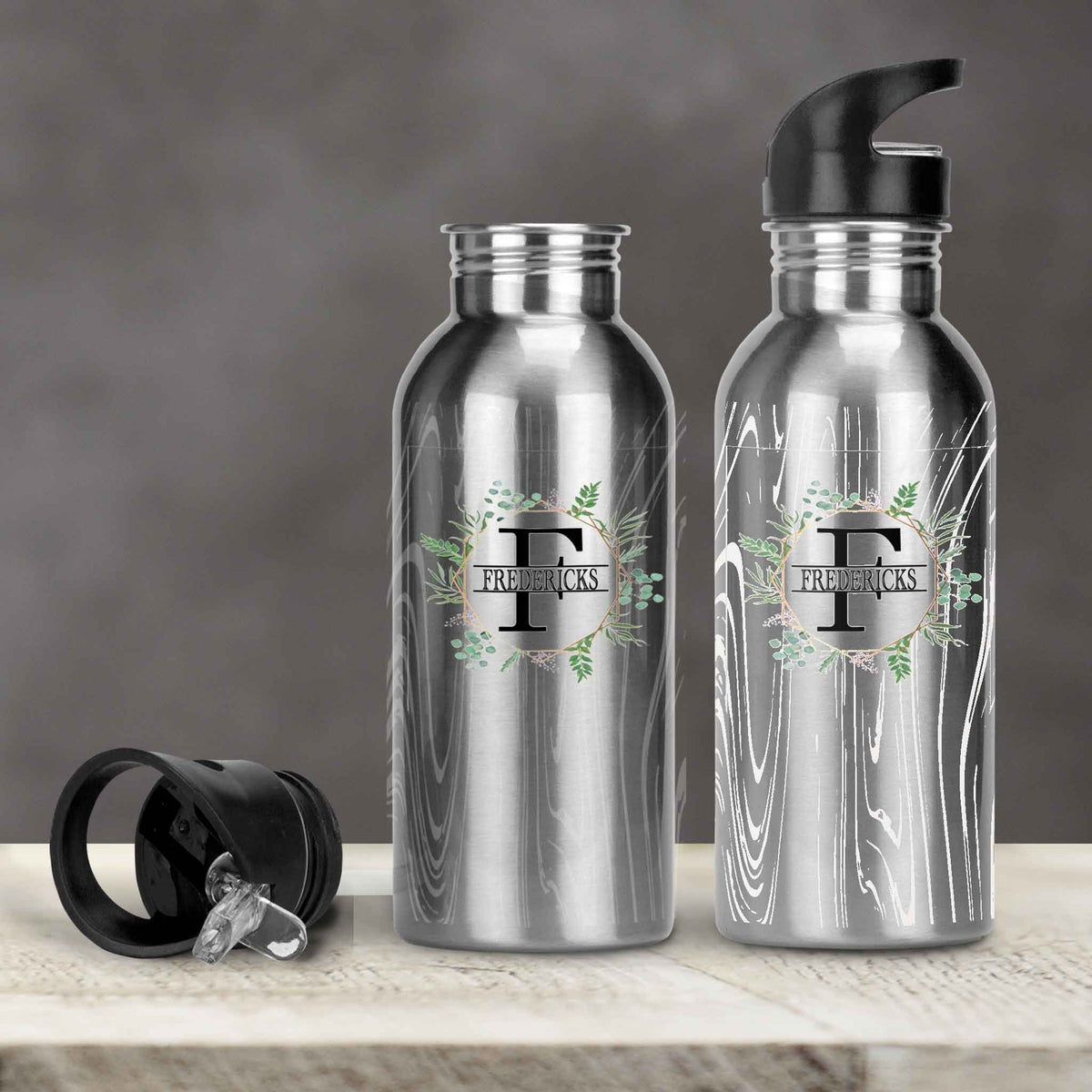 Personalized Water Bottles | Custom Stainless Steel Water Bottles | 20 oz | Spring Wreath