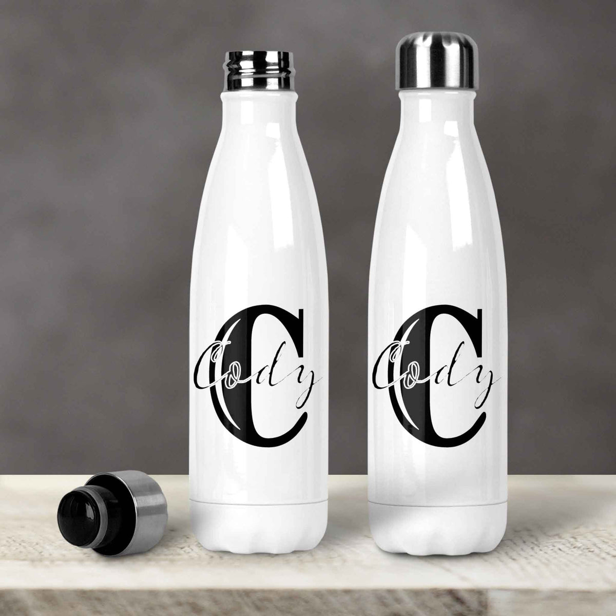 Personalized Water Bottles | Custom Stainless Steel Water Bottles | 20 oz | Rustic Monogram