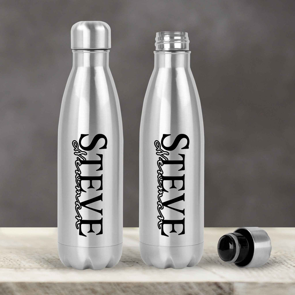Personalized Water Bottles | Custom Stainless Steel Water Bottles | 17 oz Soda | Rustic Name