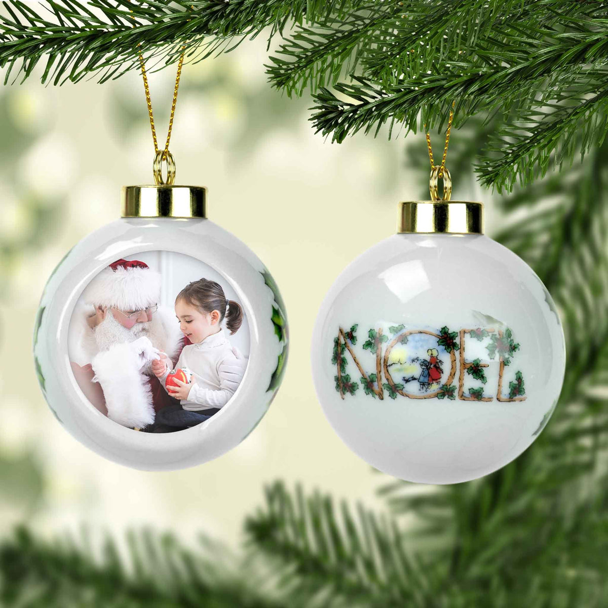 Photo Holiday Ornaments | Personalized Christmas Ornaments | Custom Photo Noel and Holly Leaf