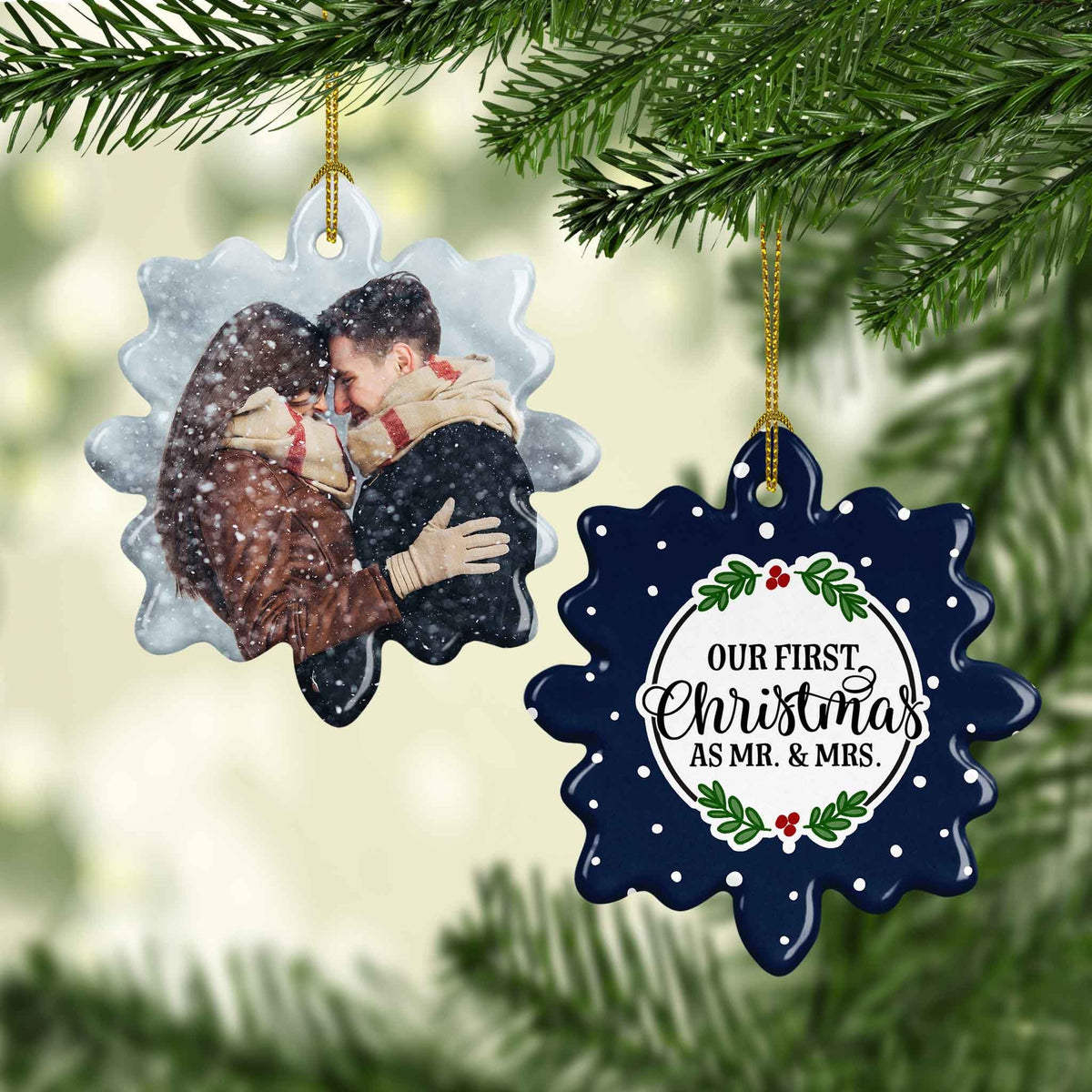 Photo Holiday Ornaments | Personalized Christmas Ornaments | First Christmas as Mr and Mrs Round