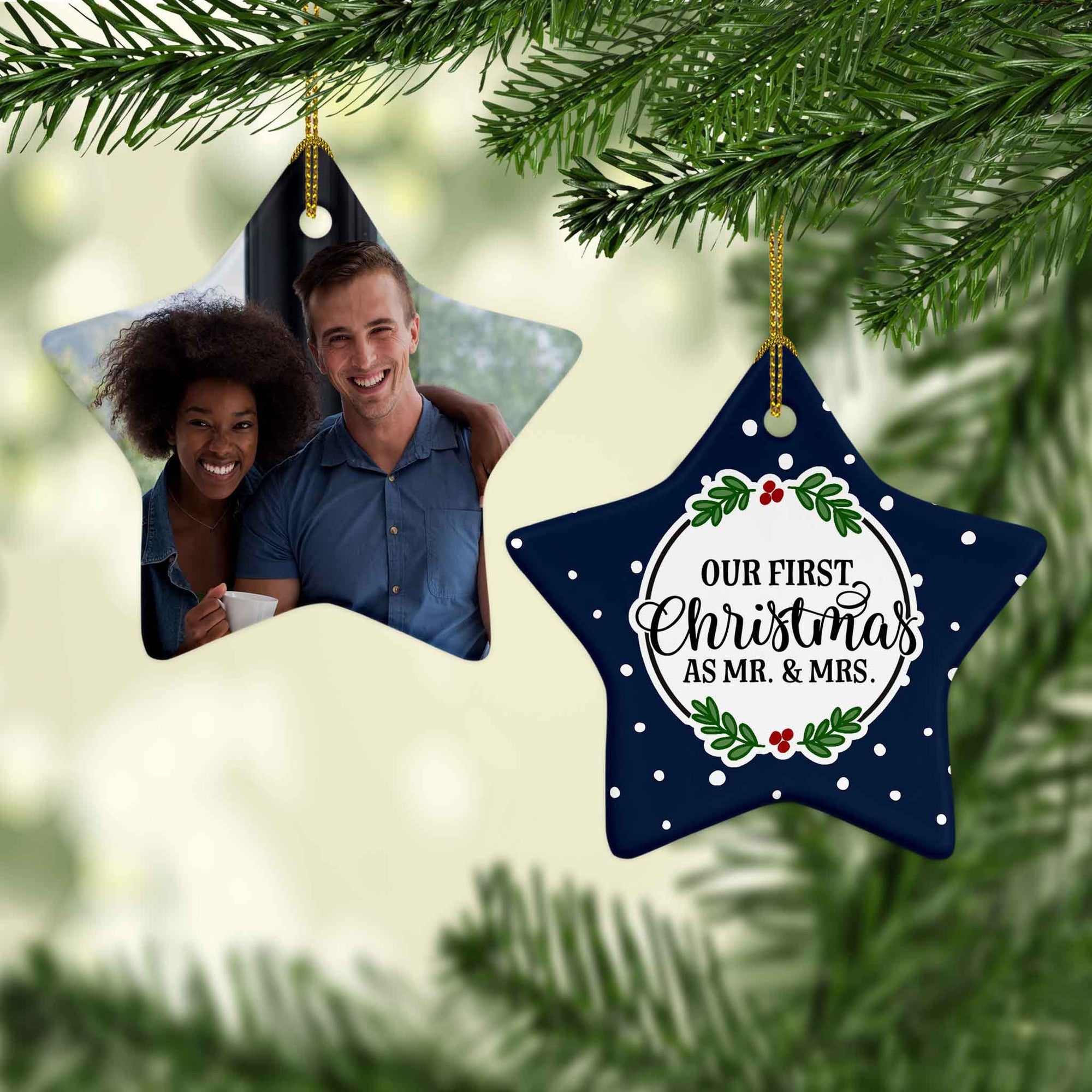 Photo Holiday Ornaments | Personalized Christmas Ornaments | First Christmas as Mr and Mrs Star