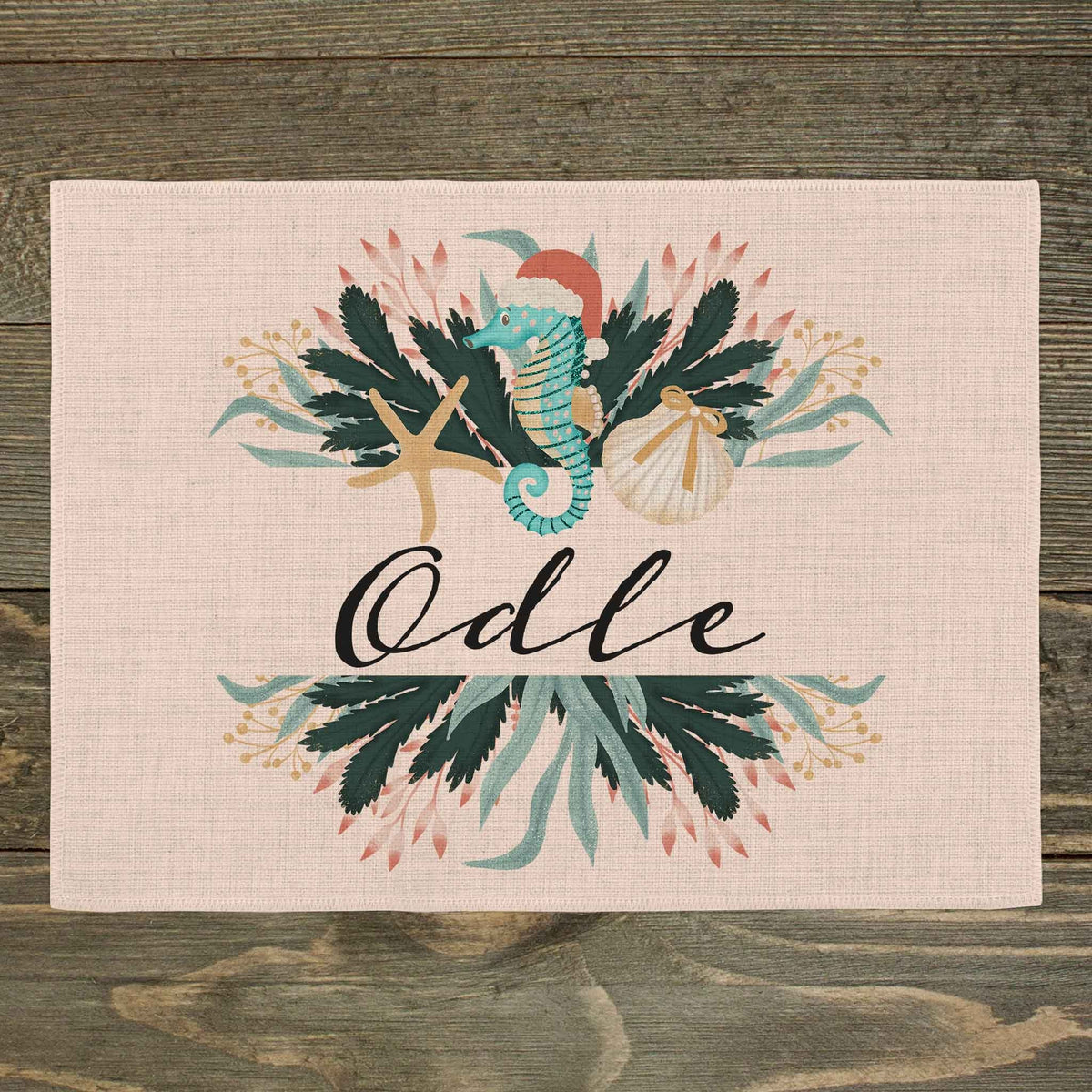 Custom Placemats | Personalized Dining and Serving | Christmas Seahorse Frame