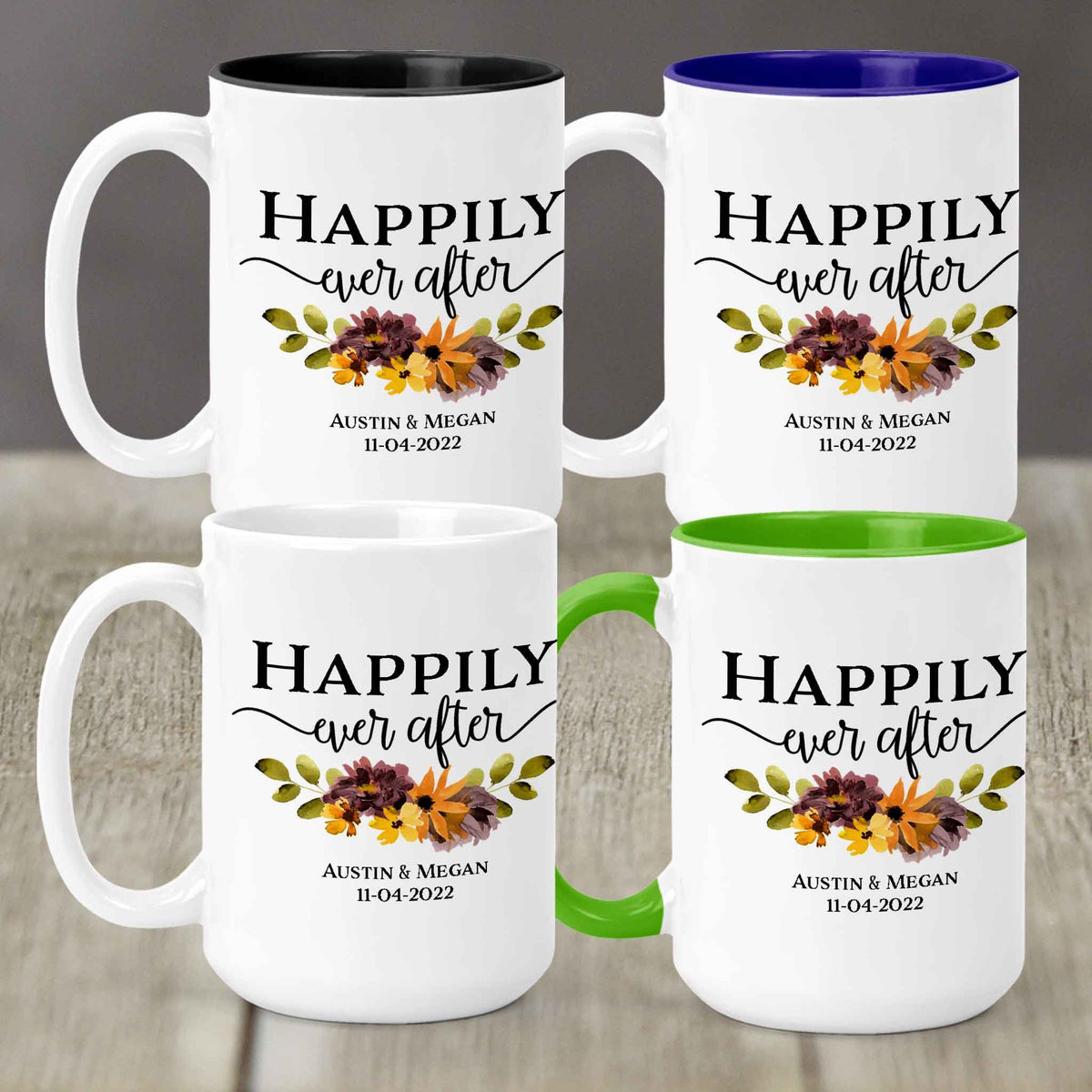 Custom Coffee Mug | Personalized Coffee Mug | Happily Ever After Fall Floral