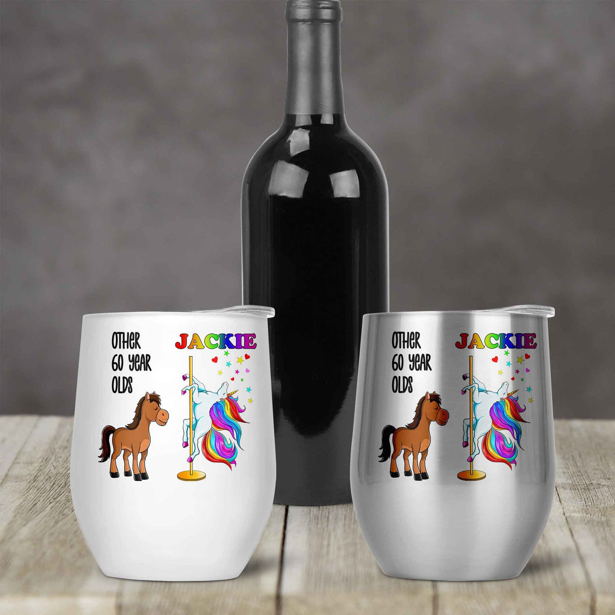 Personalized Stemless Wine Tumbler | Custom Wine Gifts | Wine Glass | Unicorn Birthday Dancer