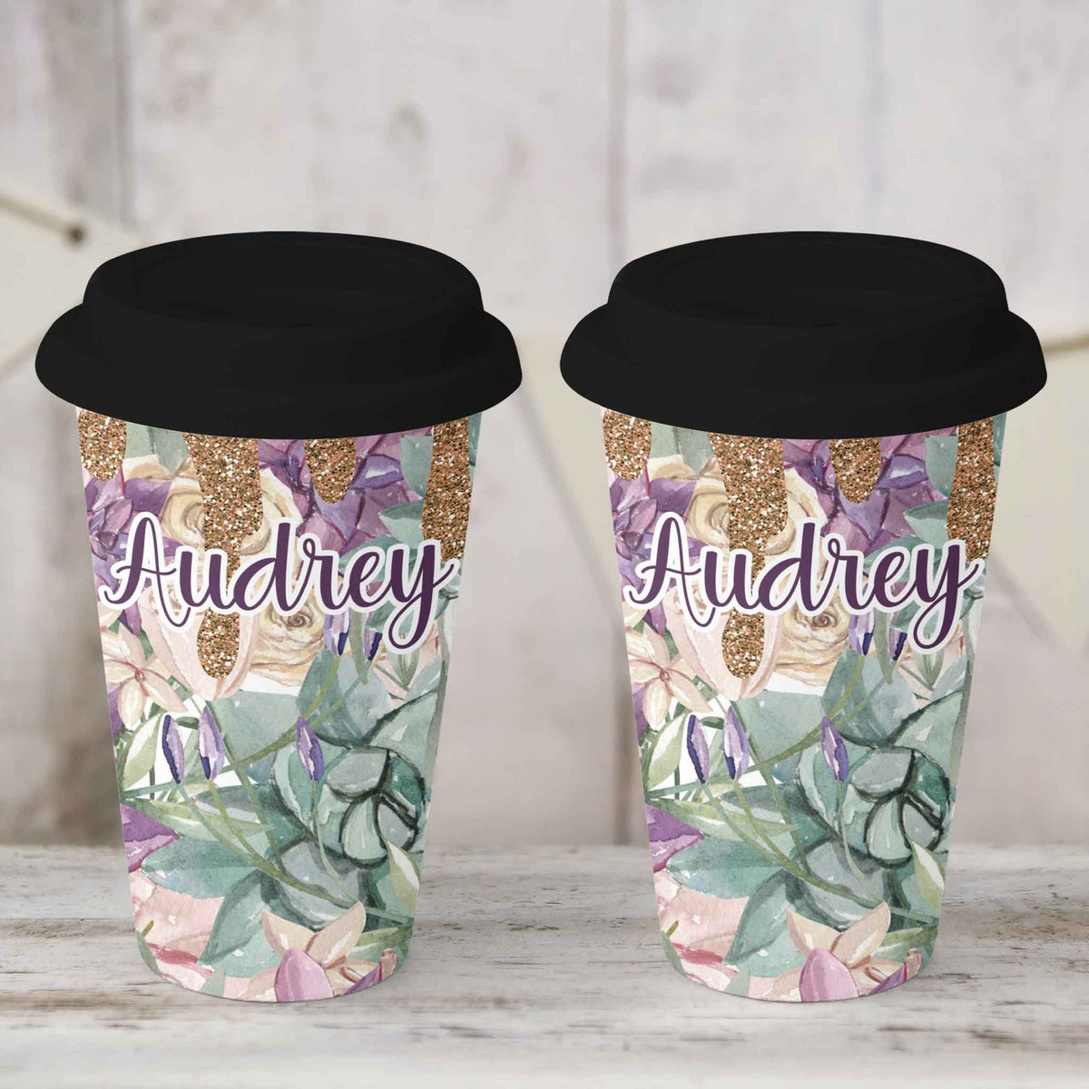 Custom Coffee Tumbler | Personalized Coffee Travel Mug | Succelent Glitter