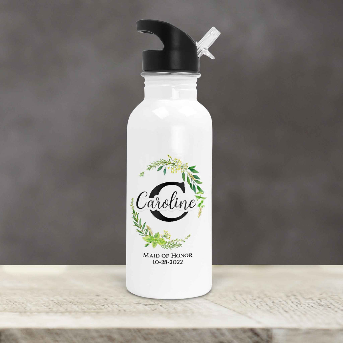 Personalized Water Bottles | Custom Stainless Steel Water Bottles | 30 oz | Green Leaf Monogram