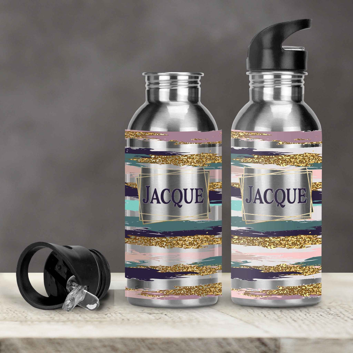 Personalized Water Bottles | Custom Stainless Steel Water Bottles | 30 oz | Blue &amp; Pink Brushstroke