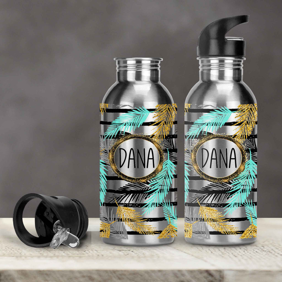 Personalized Water Bottles | Custom Stainless Steel Water Bottles | 30 oz | Glitter Palm