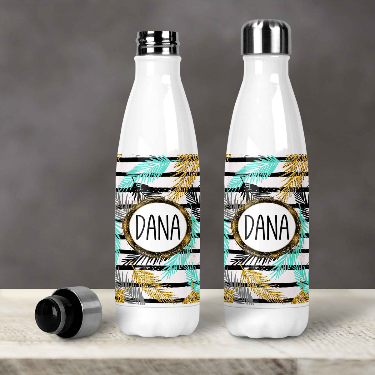 Personalized Water Bottles | Custom Stainless Steel Water Bottles | 17 oz Soda | Glitter Palm