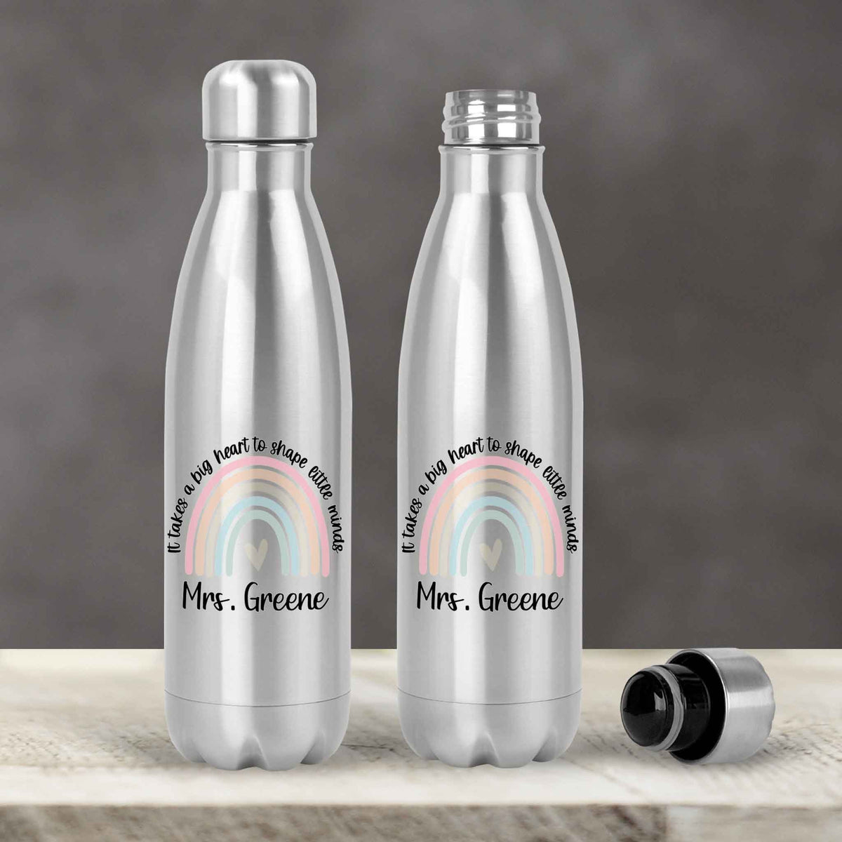 Personalized Water Bottles | Custom Stainless Steel Water Bottles | 17 oz Soda | Teacher It takes a big heart