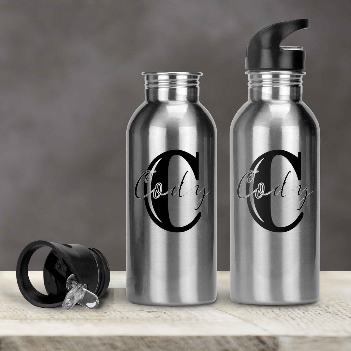 Personalized Water Bottles | Custom Stainless Steel Water Bottles | 20 oz | Rustic Monogram