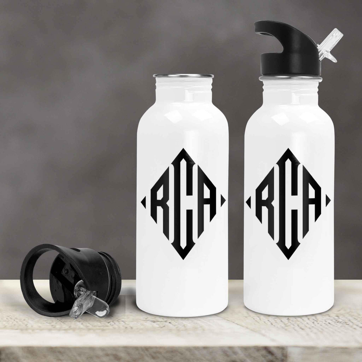 Personalized Water Bottles | Custom Stainless Steel Water Bottles | 17 oz Soda | Diamond Monogram