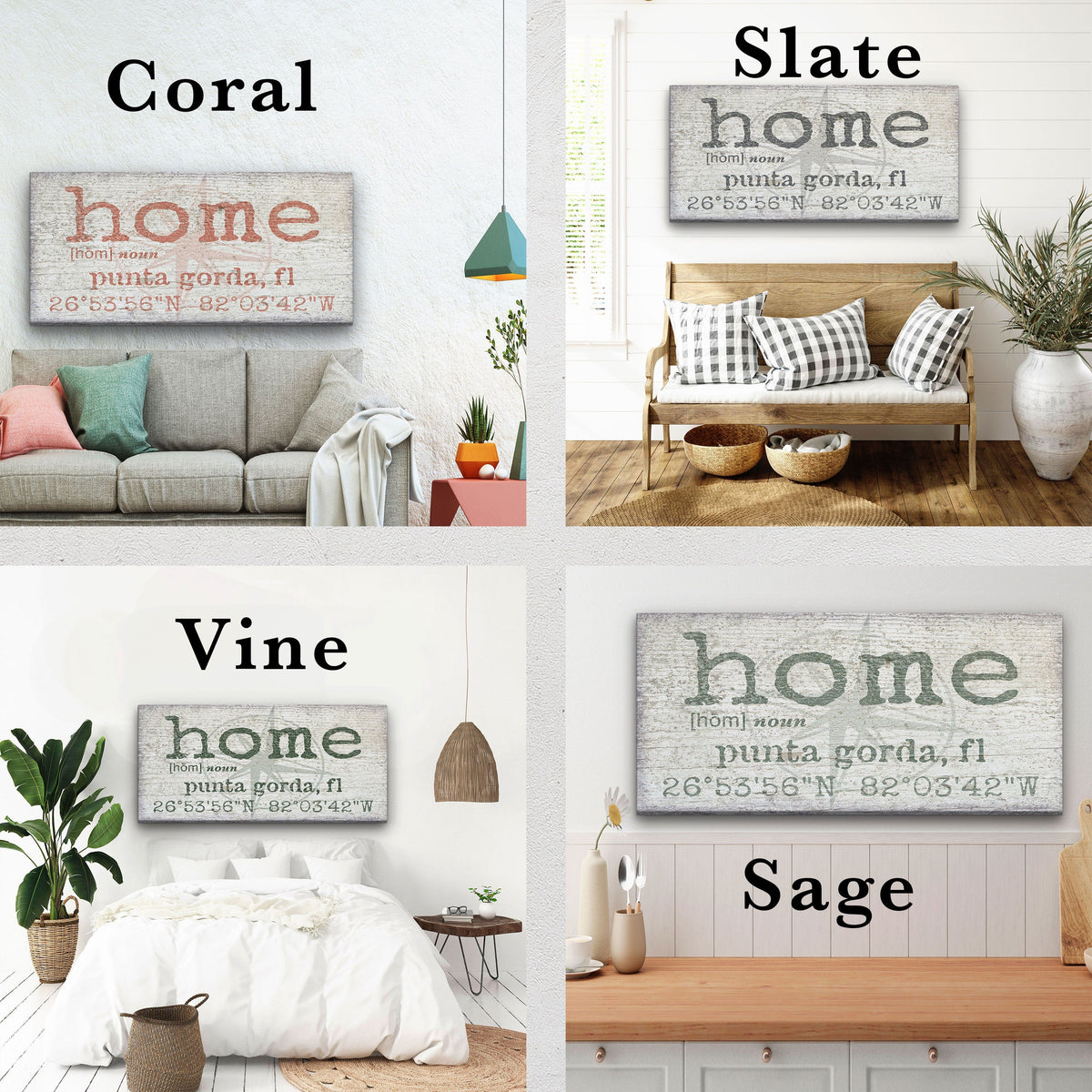 Personalized Home Compass Coordinates Canvas Wall Sign