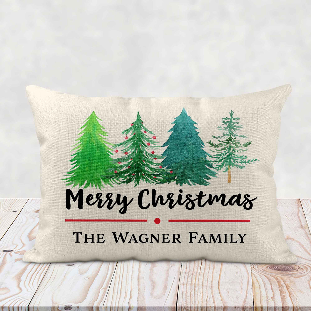 Personalized Lumbar Pillow | Custom Decorative Pillow | Merry Christmas Watercolor Tree