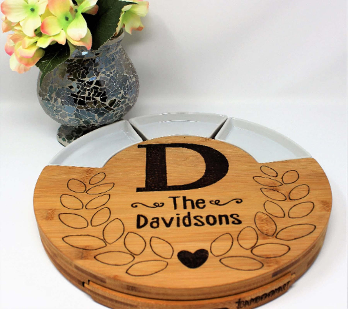 Monogrammed Cheese board | Personalized Cheese Board Set | Custom Cheese Board | Wooden Cheese Board | Charcuterie Board | Round - This &amp; That Solutions - Monogrammed Cheese board | Personalized Cheese Board Set | Custom Cheese Board | Wooden Cheese Board | Charcuterie Board | Round - Personalized Gifts &amp; Custom Home Decor