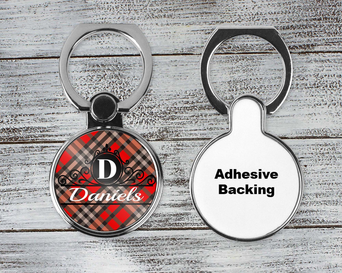 Personalized Phone Ring Stand | Monogram Cell Phone Grip | Red and Black Plaid