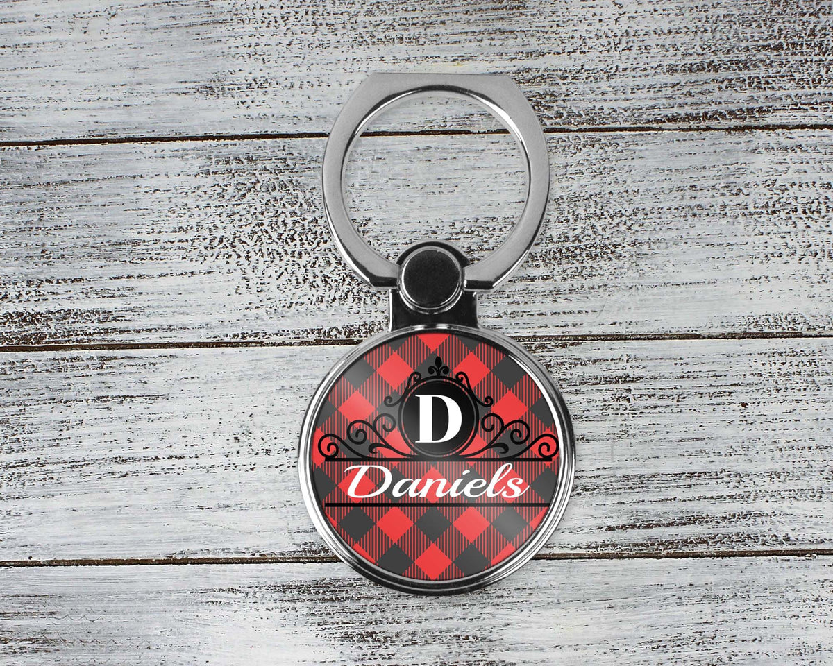 Personalized Phone Ring Stand | Monogram Cell Phone Grip | Buffalo Plaid