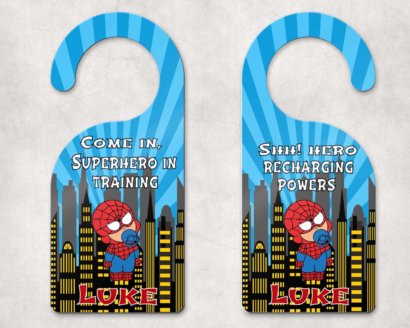 Custom Door Hanger |  Personalized Bedroom Sign | Baby Spidey