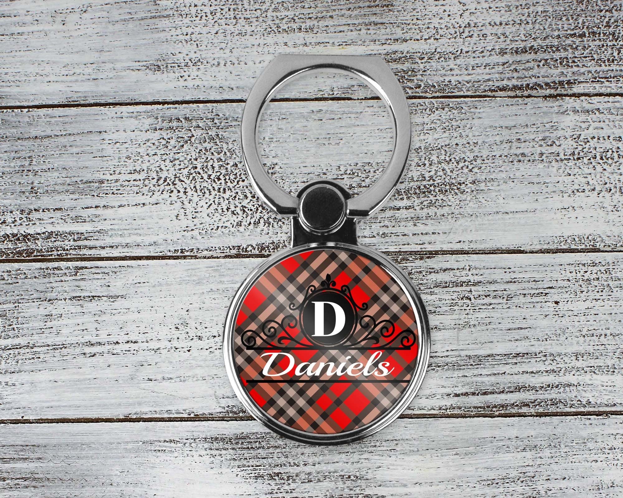 Personalized Phone Ring Stand | Monogram Cell Phone Grip | Red and Black Plaid