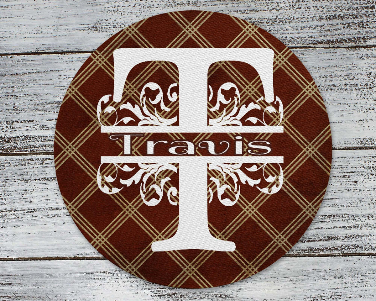Monogrammed Mouse Pad | Personalized Mouse Pad | Brown Argyle