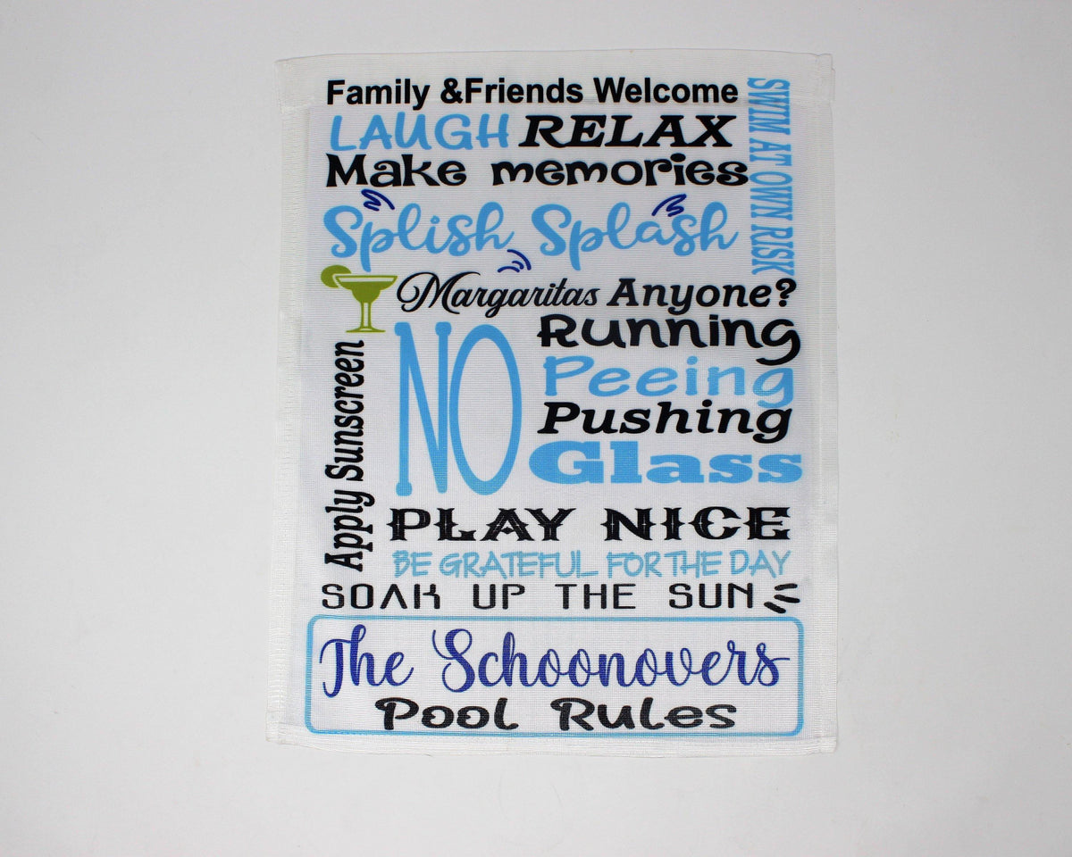 Personalized Garden Flag | Custom Yard Decorations | Pool Rules Blue - This &amp; That Solutions - Personalized Garden Flag | Custom Yard Decorations | Pool Rules Blue - Personalized Gifts &amp; Custom Home Decor