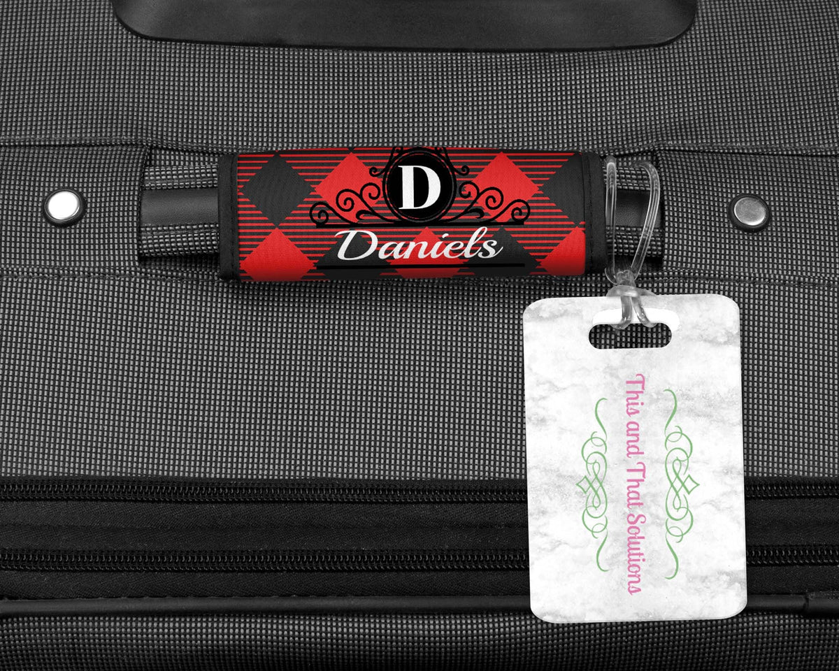 Custom Luggage Wrap | Bag Finder | Custom Bag Tag | Red and Black Plaid 2