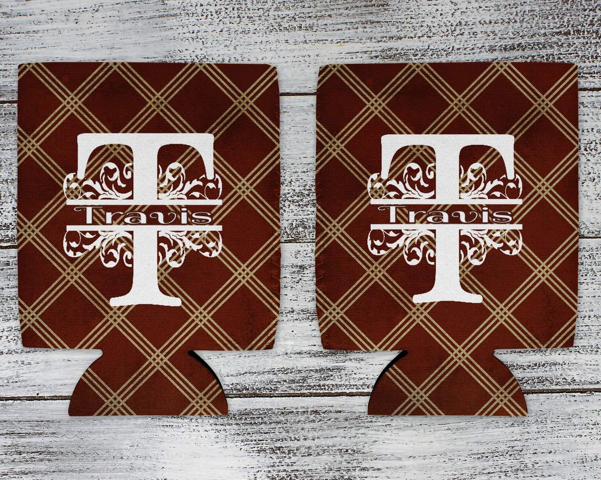 Personalized Drink Beverage Insulator | Monogrammed Cozie | Brown Argyle - This & That Solutions - Personalized Drink Beverage Insulator | Monogrammed Cozie | Brown Argyle - Personalized Gifts & Custom Home Decor