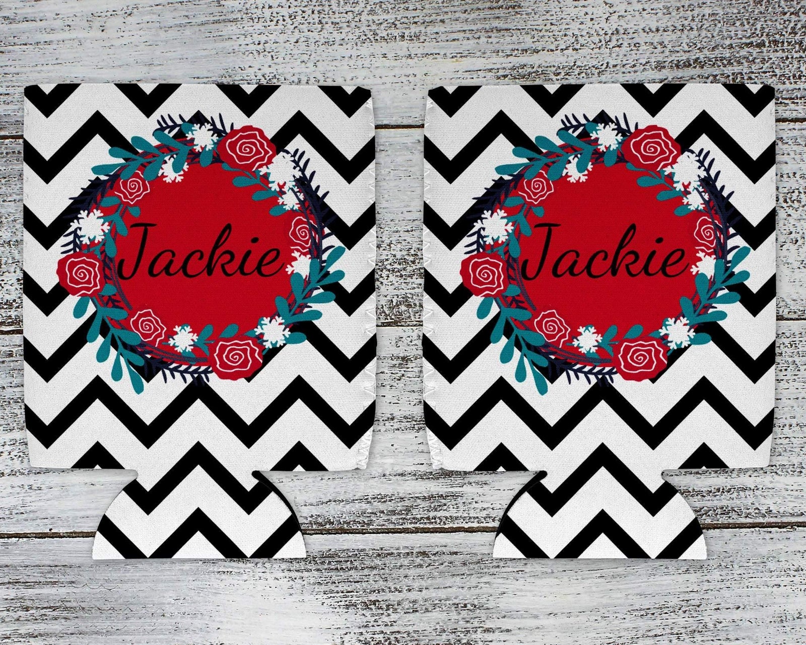 Personalized Drink Beverage Insulator | Monogrammed Cozie | Black Chevron - This & That Solutions - Personalized Drink Beverage Insulator | Monogrammed Cozie | Black Chevron - Personalized Gifts & Custom Home Decor