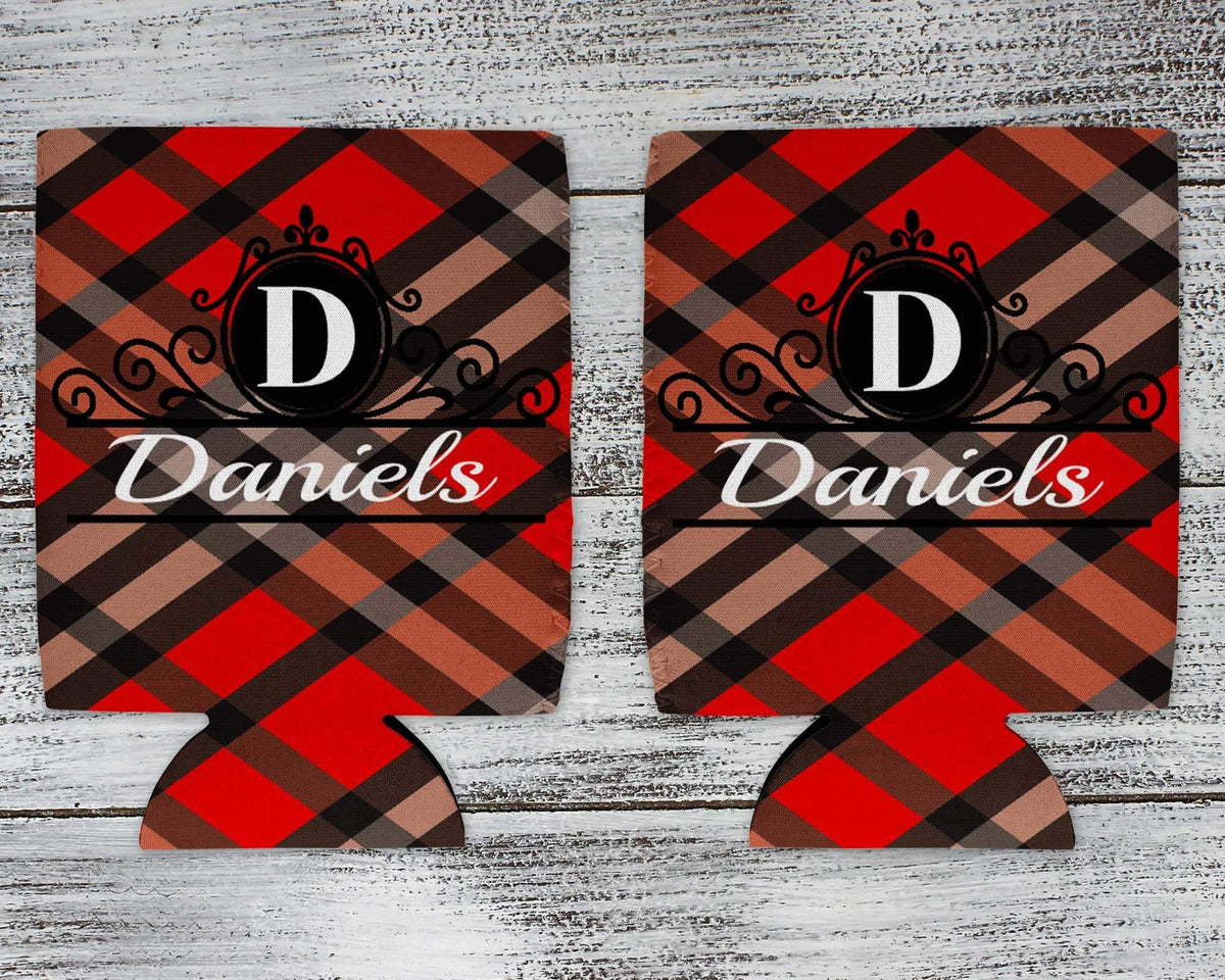 Personalized Drink Beverage Insulator | Monogrammed Cozie | Red and Black Plaid 1 - This &amp; That Solutions - Personalized Drink Beverage Insulator | Monogrammed Cozie | Red and Black Plaid 1 - Personalized Gifts &amp; Custom Home Decor