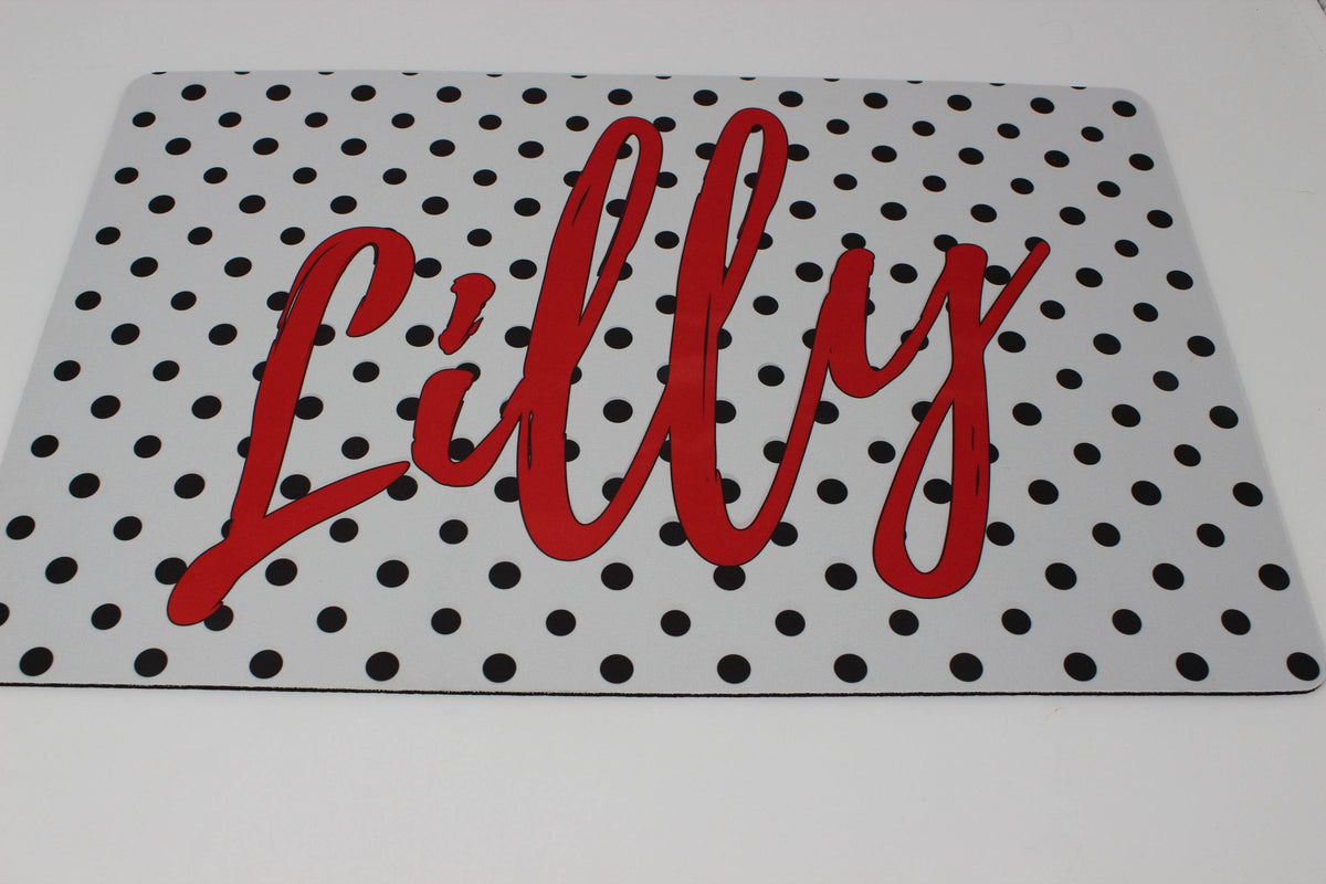 Personalized Pet Placemat | Custom Pet Placemat | Pet Accessories | Red and Black Polka Dot - This &amp; That Solutions - Personalized Pet Placemat | Custom Pet Placemat | Pet Accessories | Red and Black Polka Dot - Personalized Gifts &amp; Custom Home Decor