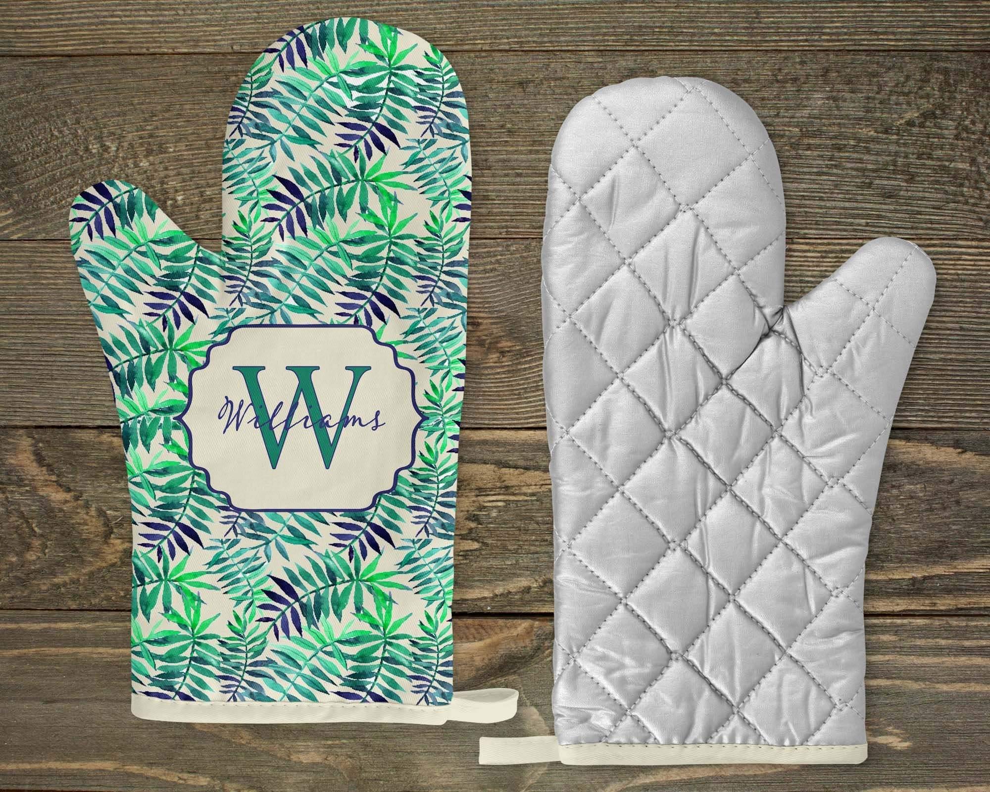 Personalized Oven Mitts | Custom Kitchen Decor | Blue and Green Fern - This & That Solutions - Personalized Oven Mitts | Custom Kitchen Decor | Blue and Green Fern - Personalized Gifts & Custom Home Decor