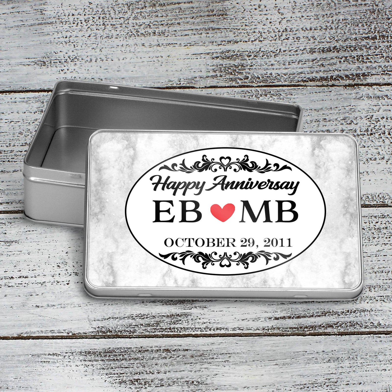 Custom Aluminum Tin | Photo Storage Box | Puzzle Tin | Happy Anniversary Heart