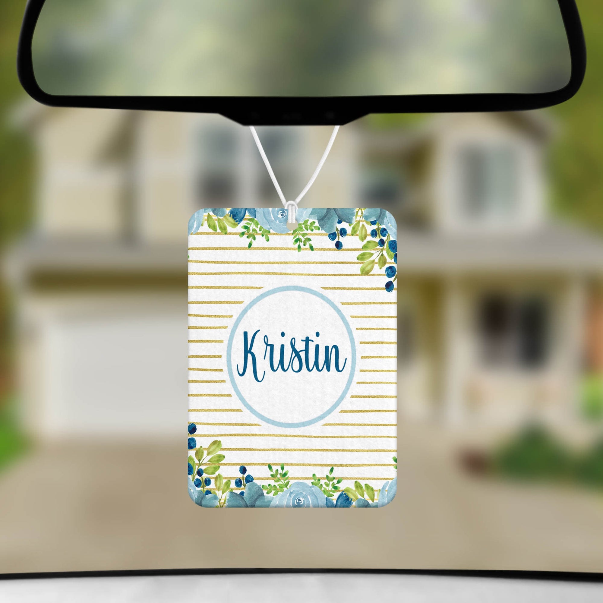 Personalized Air Fresheners | Set of 2 | Custom Car Accessories | Blue & Gold Floral