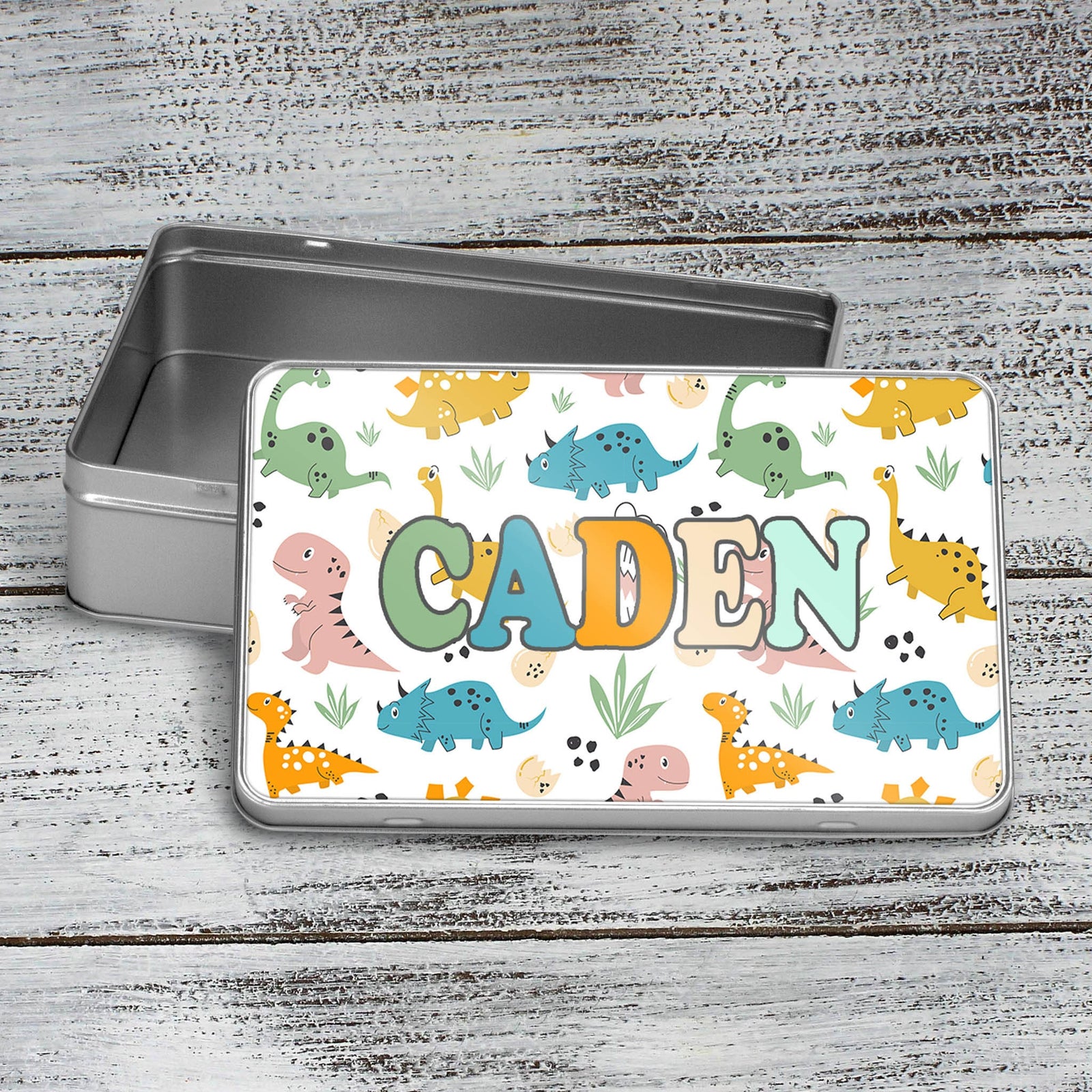 Custom Aluminum Tin | Photo Storage Box | Puzzle Tin | Dino