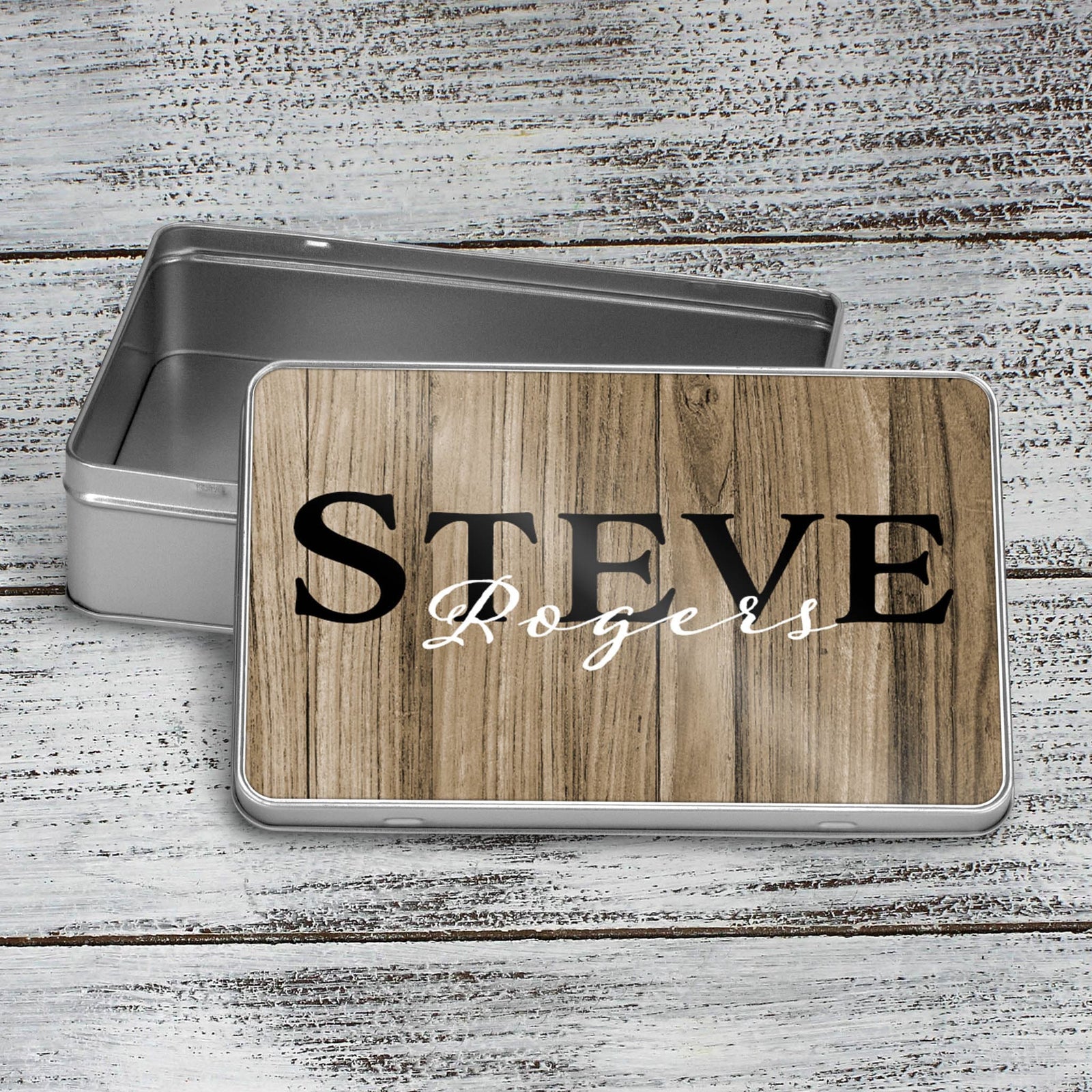 Custom Aluminum Tin | Photo Storage Box | Puzzle Tin | Rustic Name