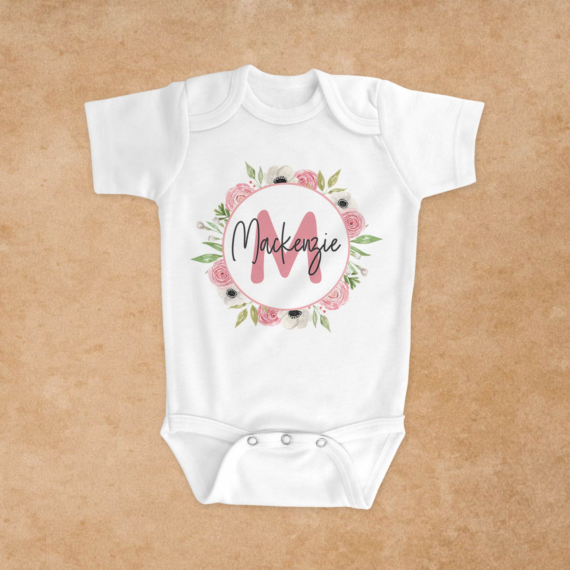 Personalized Baby Onesie | Custom Baby Gifts | Baby Shower | Pink & White Rose Monogram
