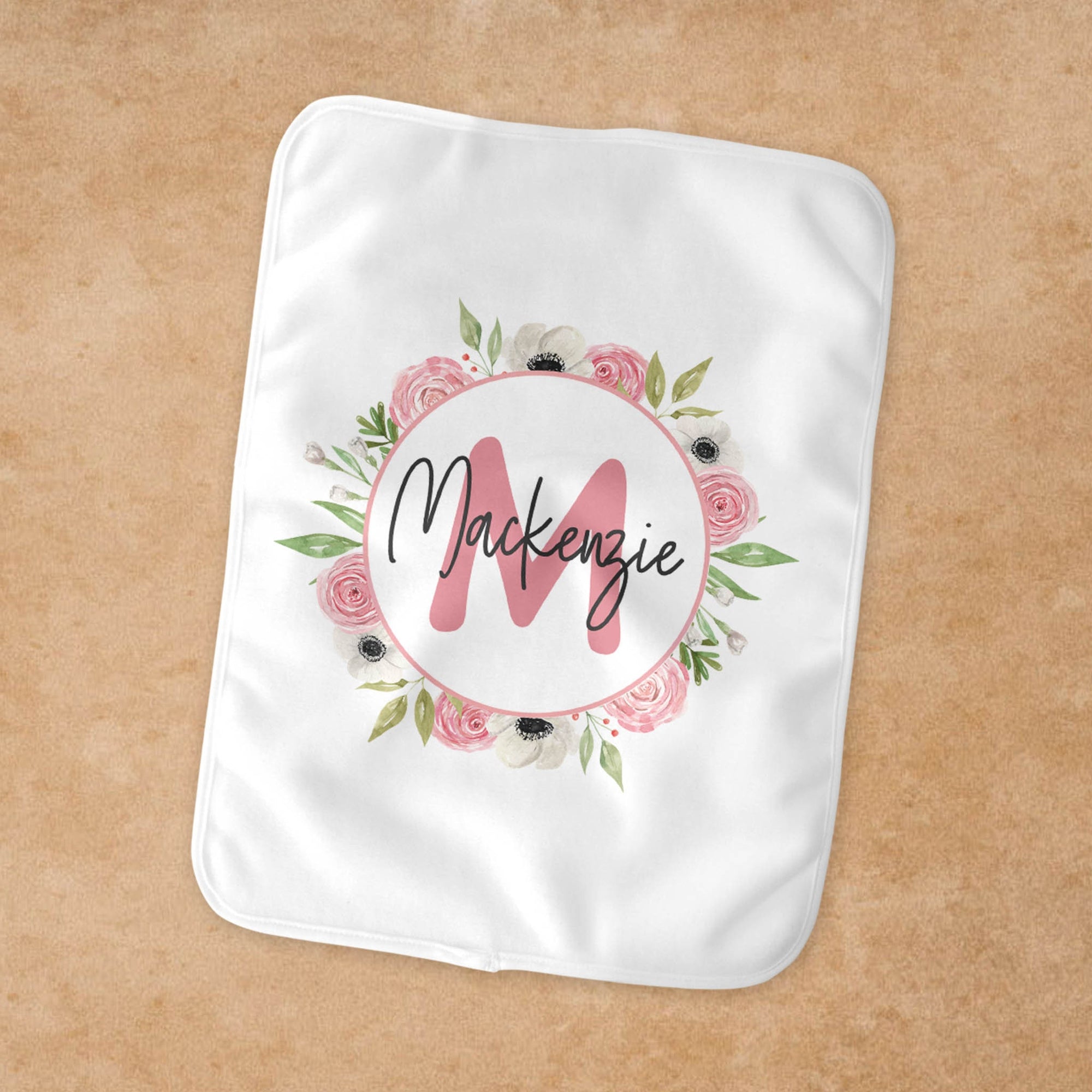 Personalized Burp Cloth | Custom Baby Gifts | Baby Shower | Pink & White Rose Monogram