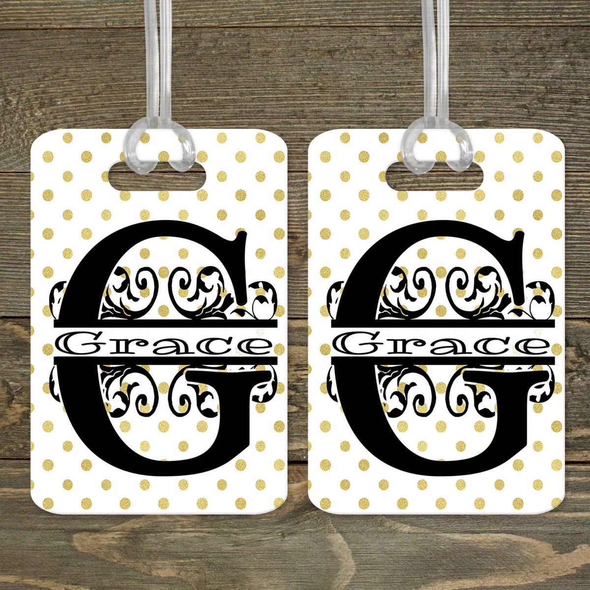 This &amp; That Solutions - Personalized Luggage Tag | Custom Monogram Bag Tag | Gold Polka Dot - Personalized Gifts &amp; Custom Home Decor