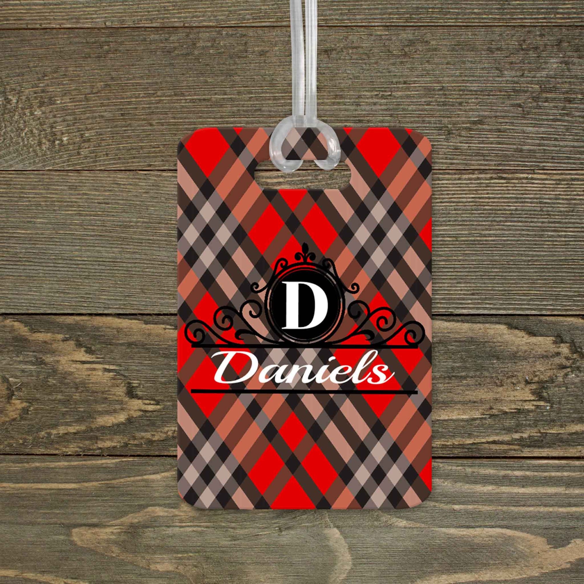 This & That Solutions - Personalized Luggage Tag | Custom Monogram Bag Tag | Red and Black Plaid - Personalized Gifts & Custom Home Decor