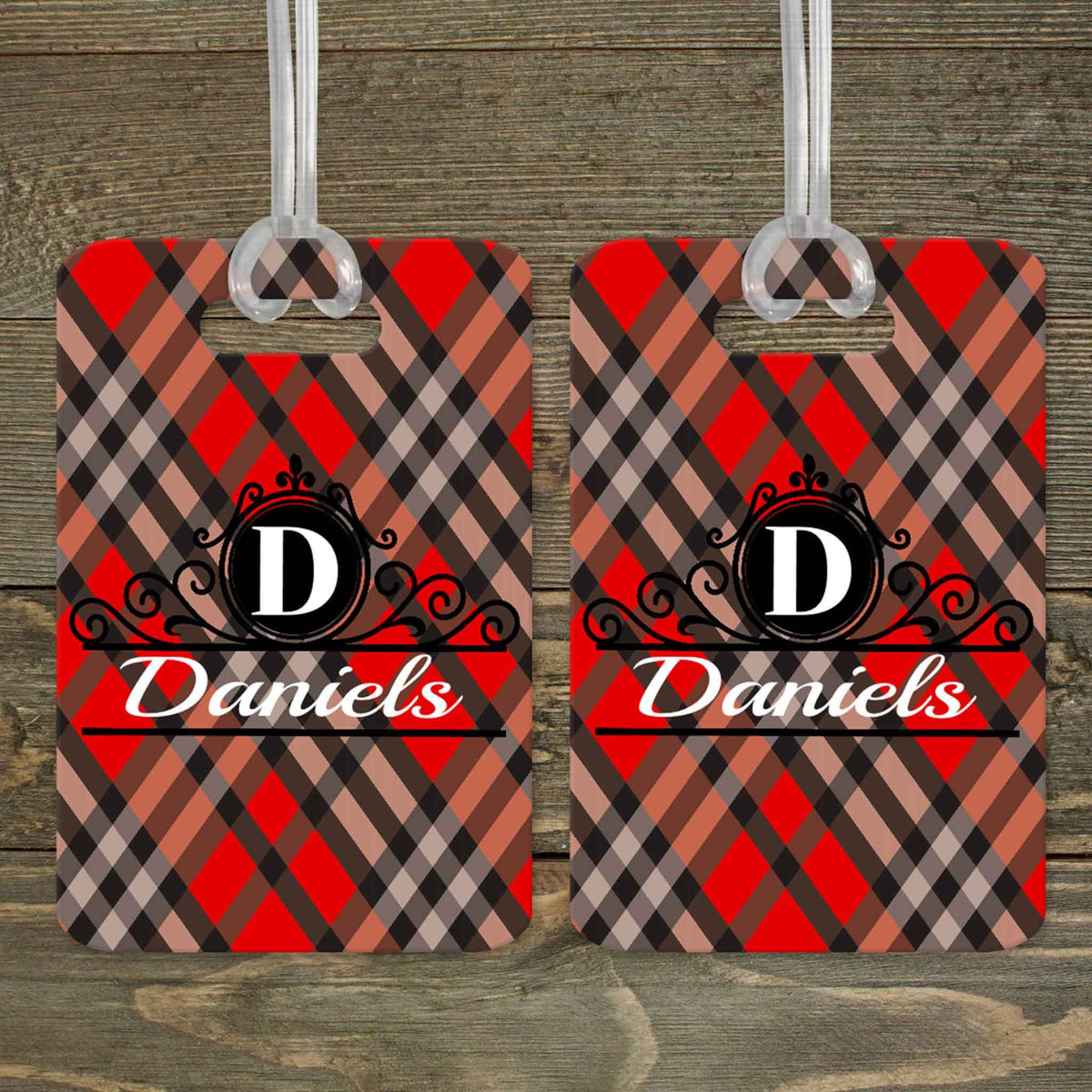 This &amp; That Solutions - Personalized Luggage Tag | Custom Monogram Bag Tag | Red and Black Plaid - Personalized Gifts &amp; Custom Home Decor