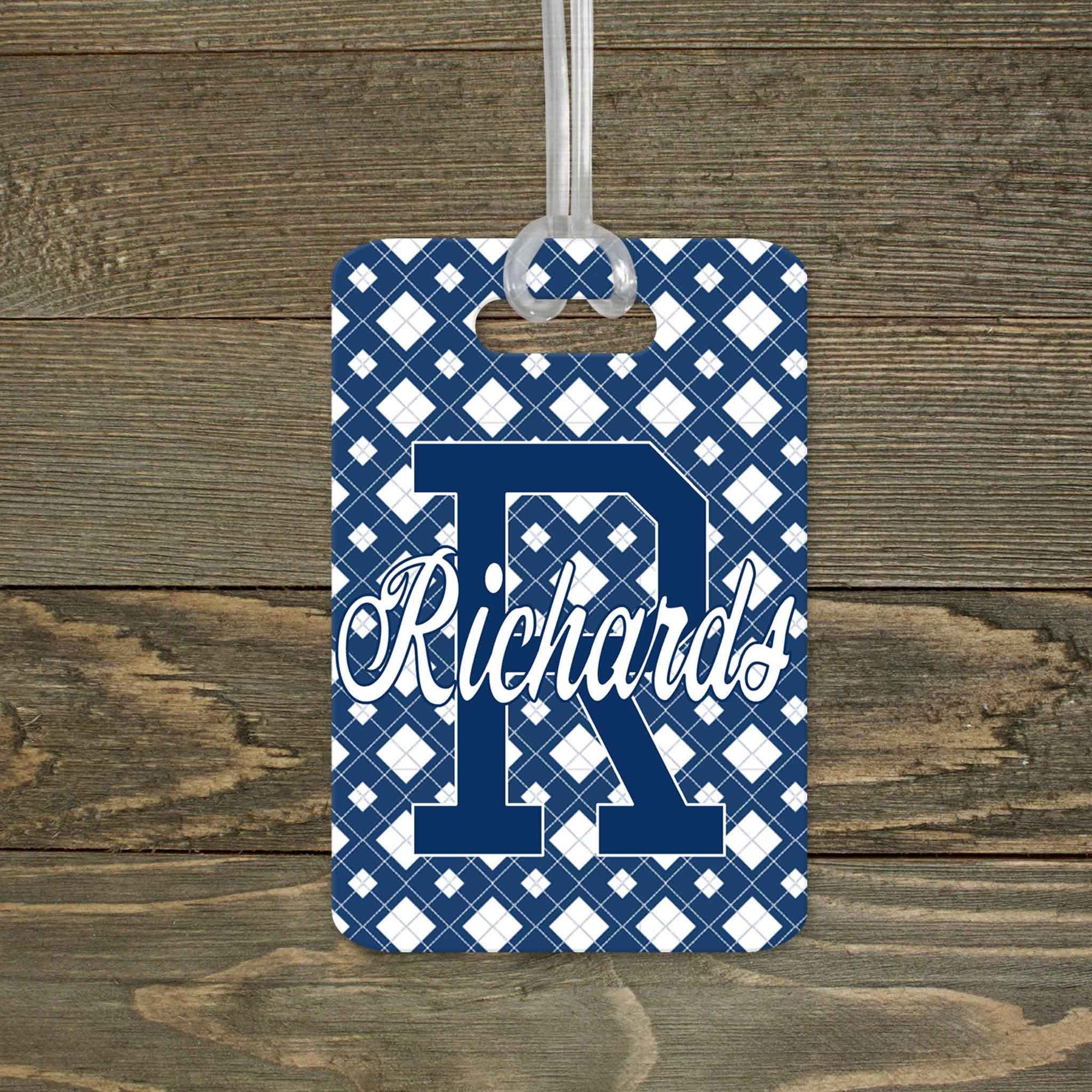 This & That Solutions - Personalized Luggage Tag | Custom Monogram Bag Tag | Blue Argyle - Personalized Gifts & Custom Home Decor