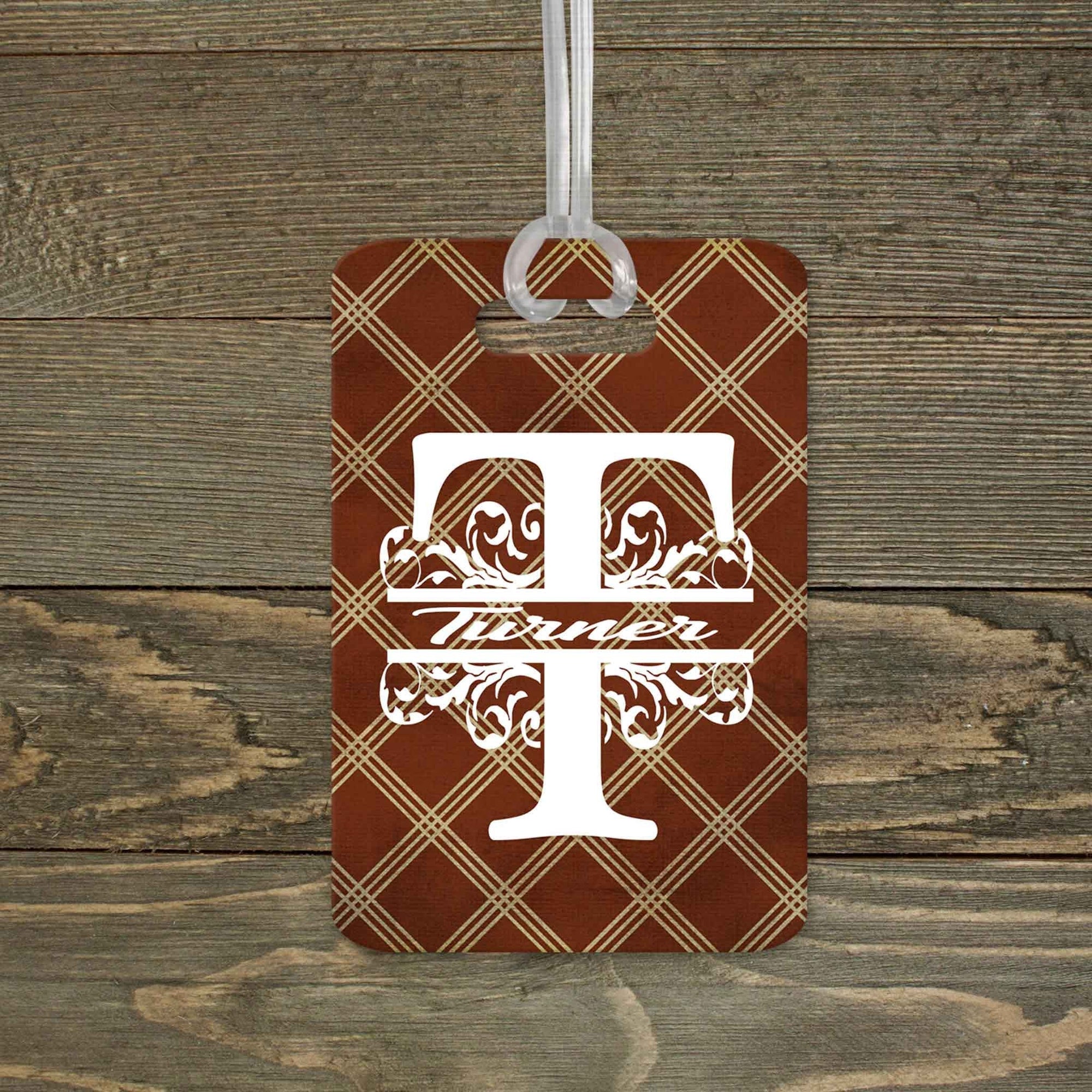 This & That Solutions - Personalized Luggage Tag | Custom Monogram Bag Tag | Brown Argyle - Personalized Gifts & Custom Home Decor