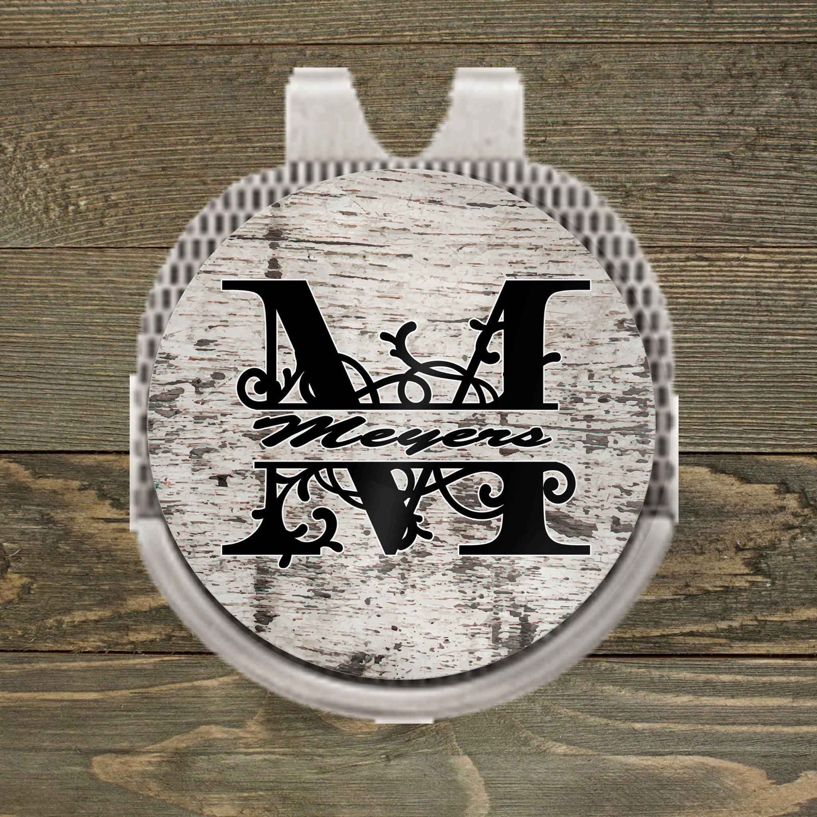 Personalized Ball Marker | Hat Clip Ball Marker | Golf Gifts | Distressed Wood Monogram