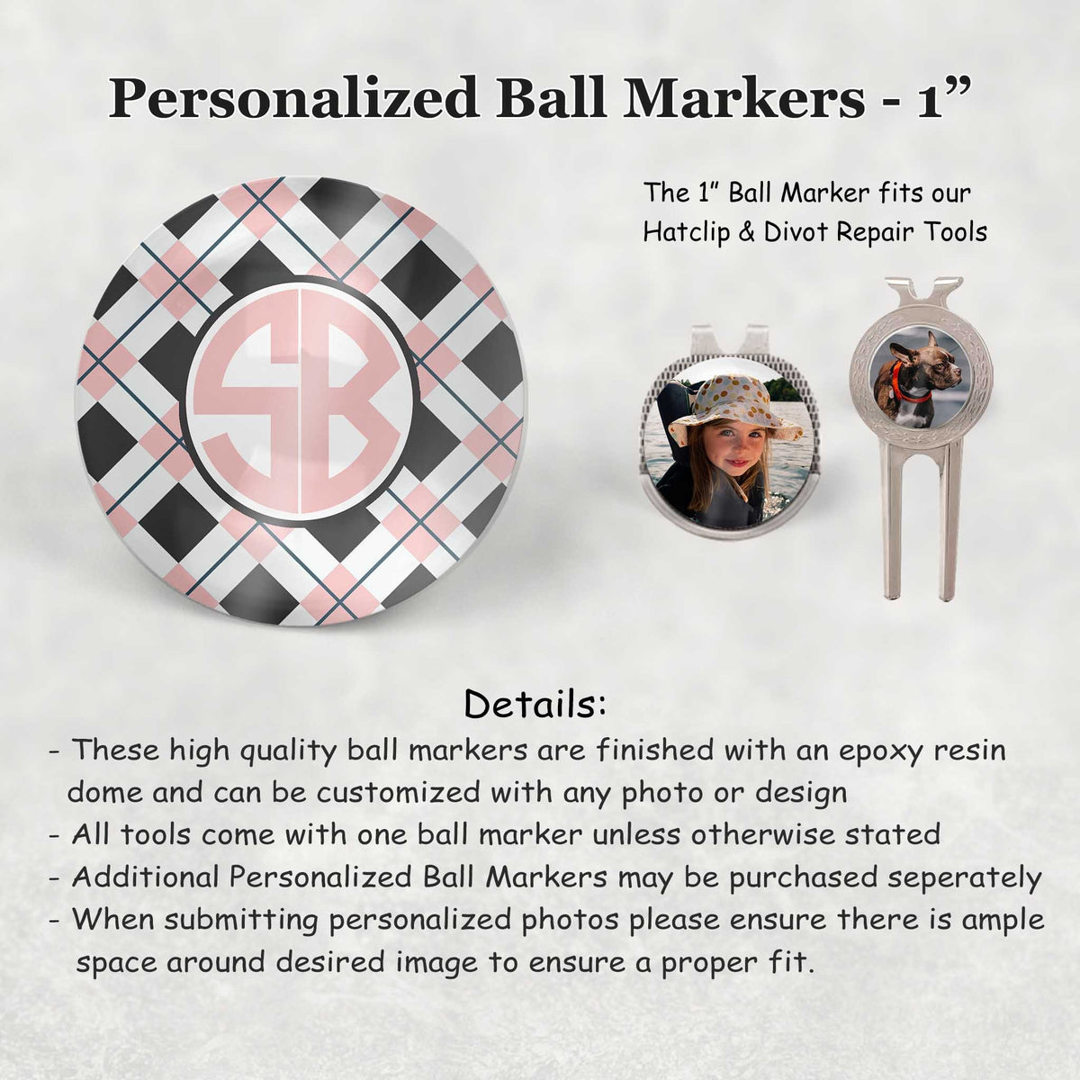 Personalized Ball Marker | Hat Clip Ball Marker | Golf Gifts | Blush Argyle